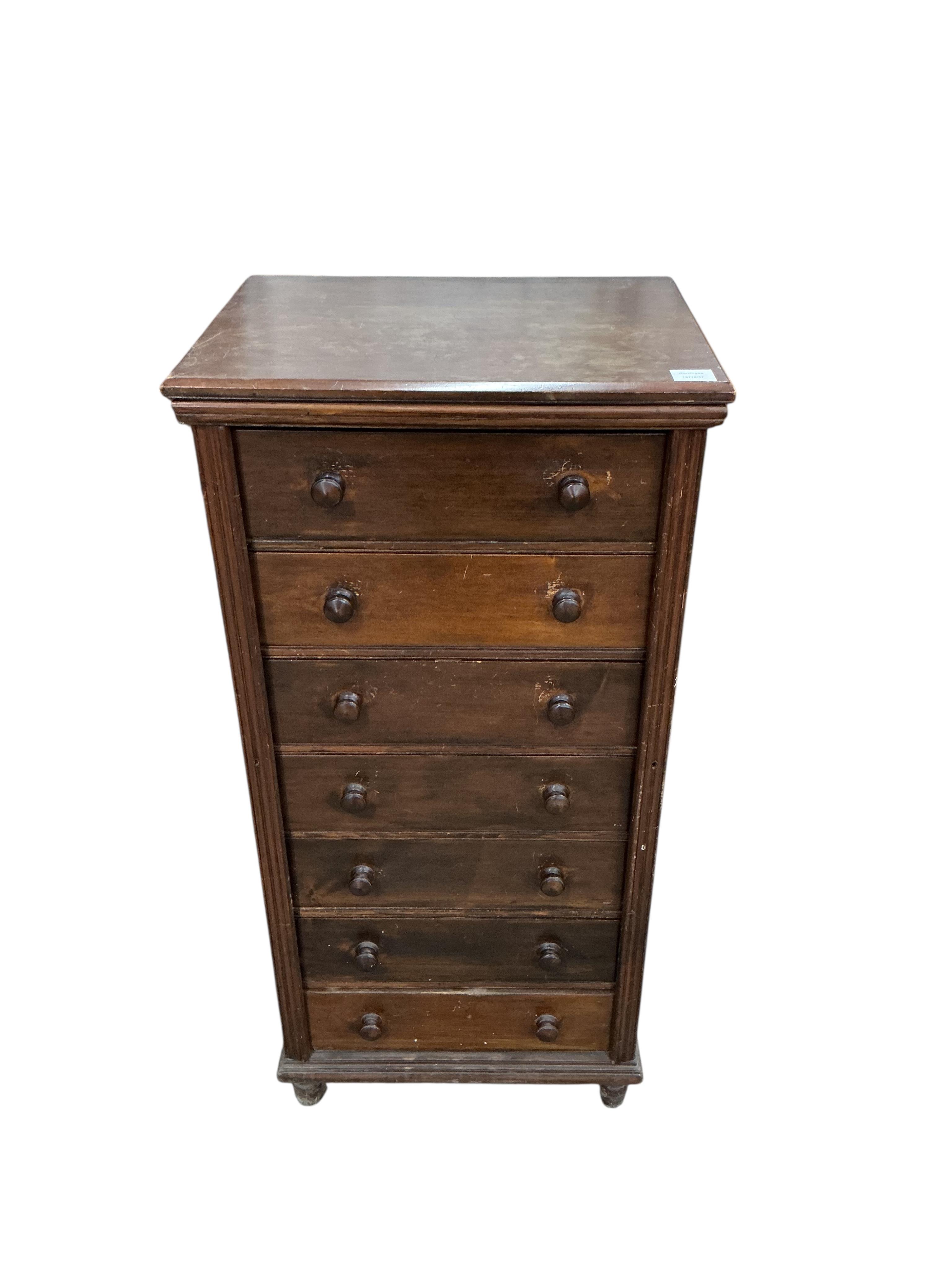 An early 20th century beech and pine Wellington chest, width 55cm, depth 41cm, height 116cm